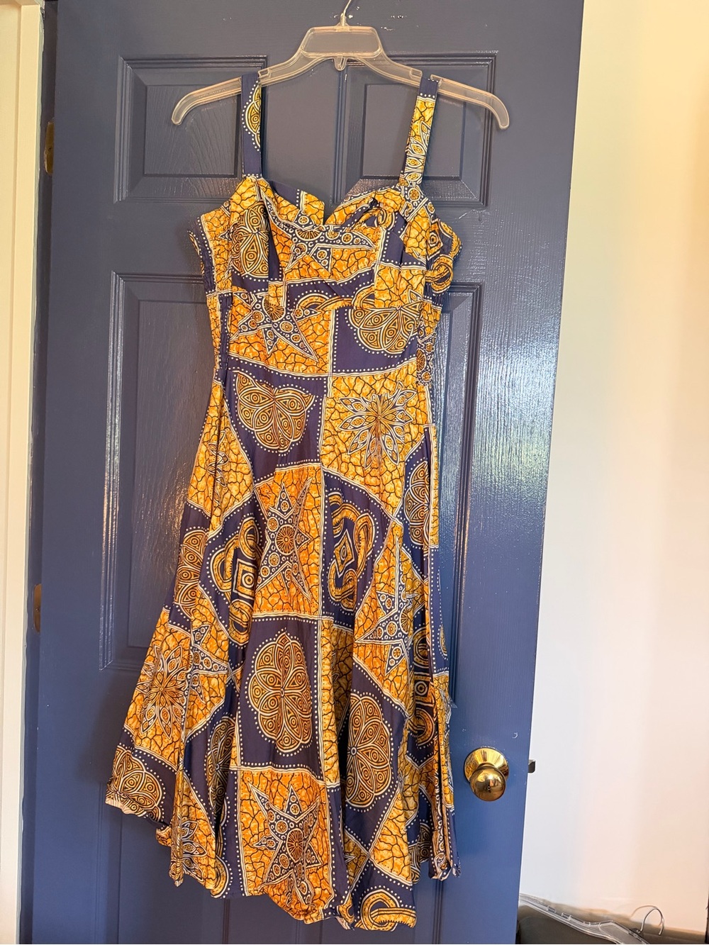Trashy Diva navy and yellow patterned fit-and-flare sundress